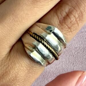 taxco mexico sterling silver & brass accent vintage braided peak ring size 7